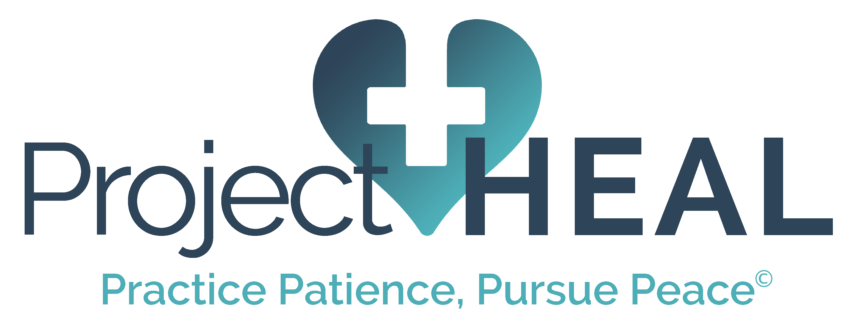 Project HEAL logo with heart and cross and "Practice patience. Pursue peace" underneath